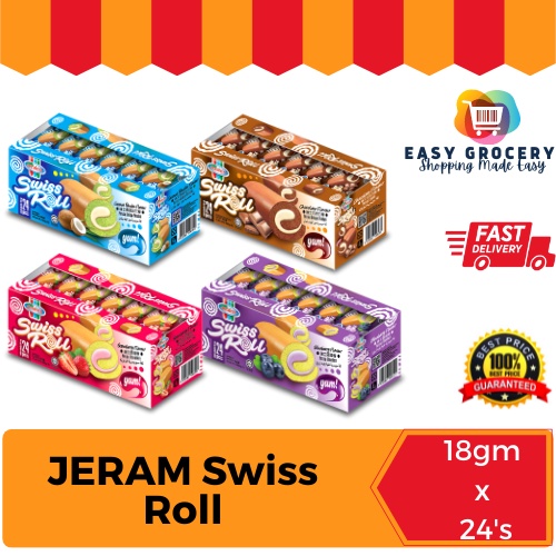 Jeram's Swiss Roll 18gm x 24's (Chocolate / Blueberry / Pandan ...