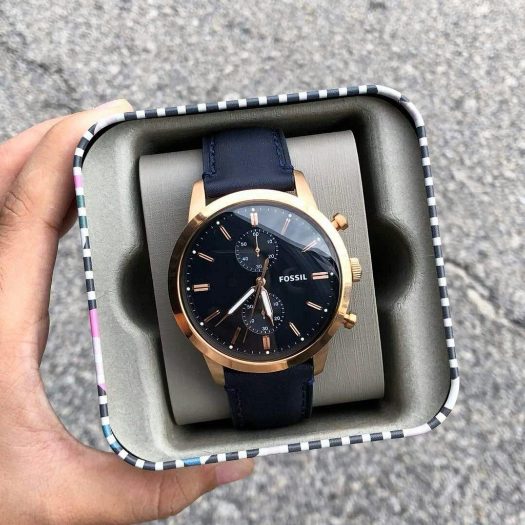 Fossil fs5436 Townsman Chronograph Navy Blue Leather | Shopee Malaysia