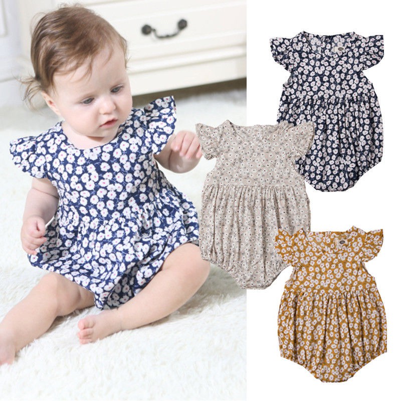 Autumn Infant Baby Girl Flower Print Flying Long Sleeve Jumpsuit Kids