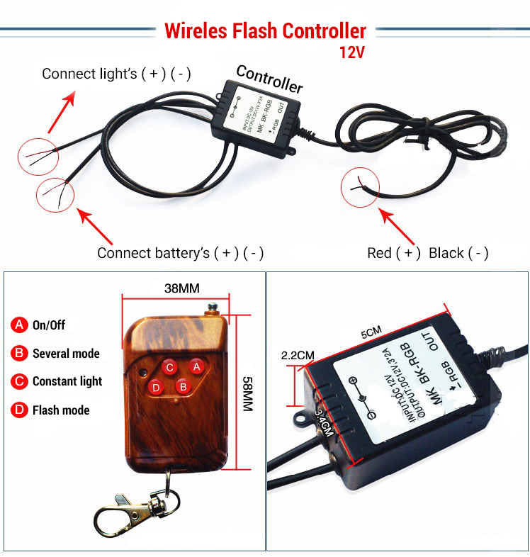 12V 20A Flash Remote Control Wiring Harness Kit Strobe Switch Relay ...