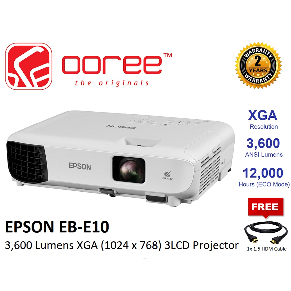 EPSON EBE01, EB E01, E01 PROJECTOR 3600 LUMENS 3 LCD XGA (1024x768