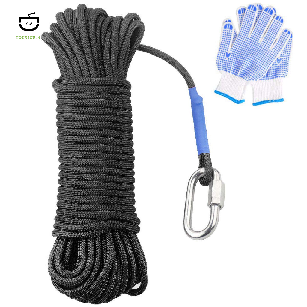 Fishing Magnet Rope 20 Meters, Heavy Rope with Safe Lock,All Purpose Nylon  High Strengte Cord Safe Rope - 65 Feet, Diameter 6Mm Black