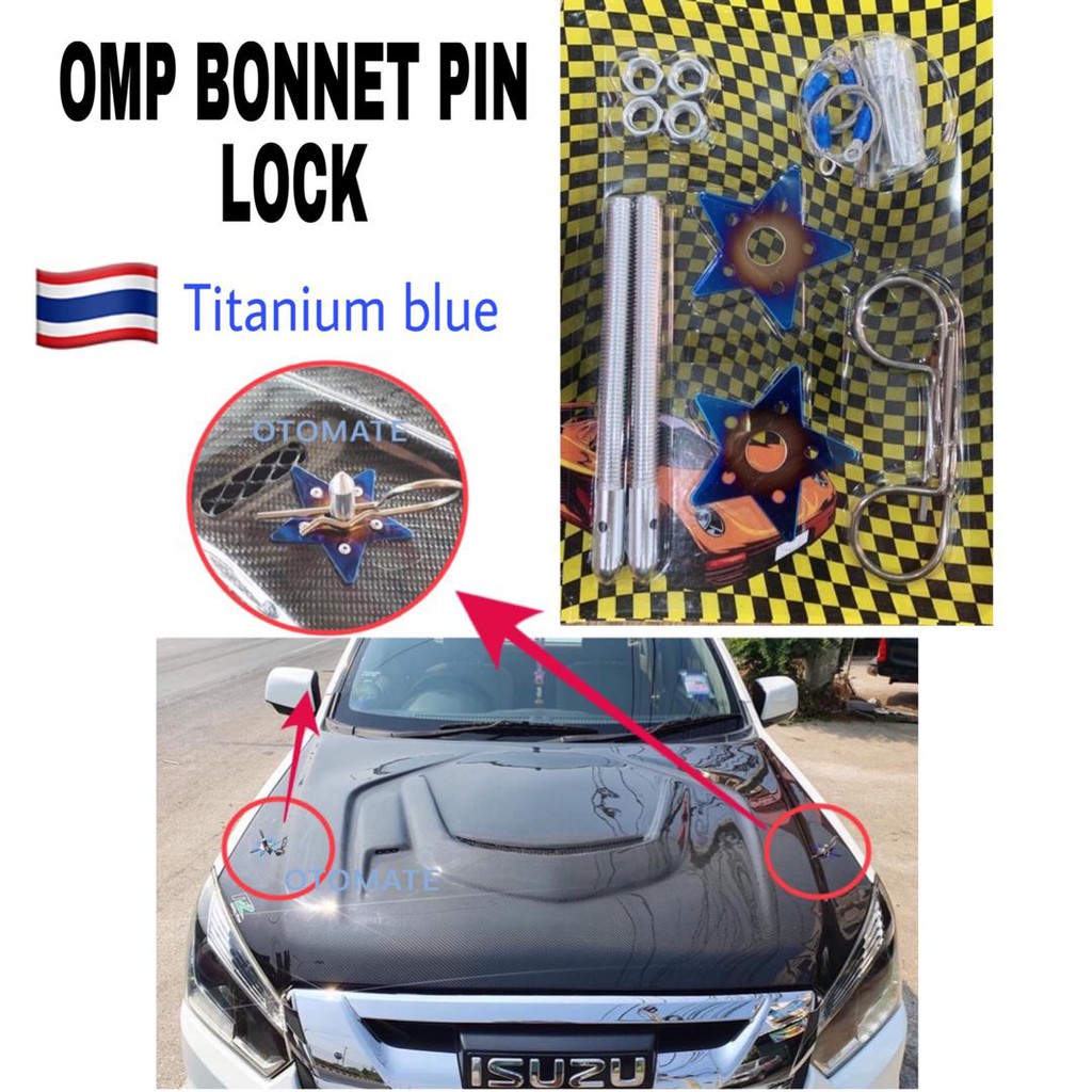 Universal Omp Titanium Blue Bonnet Hood Pin Lock Myvi Bezza Wira Axia City Vios Dmax Revo Triton