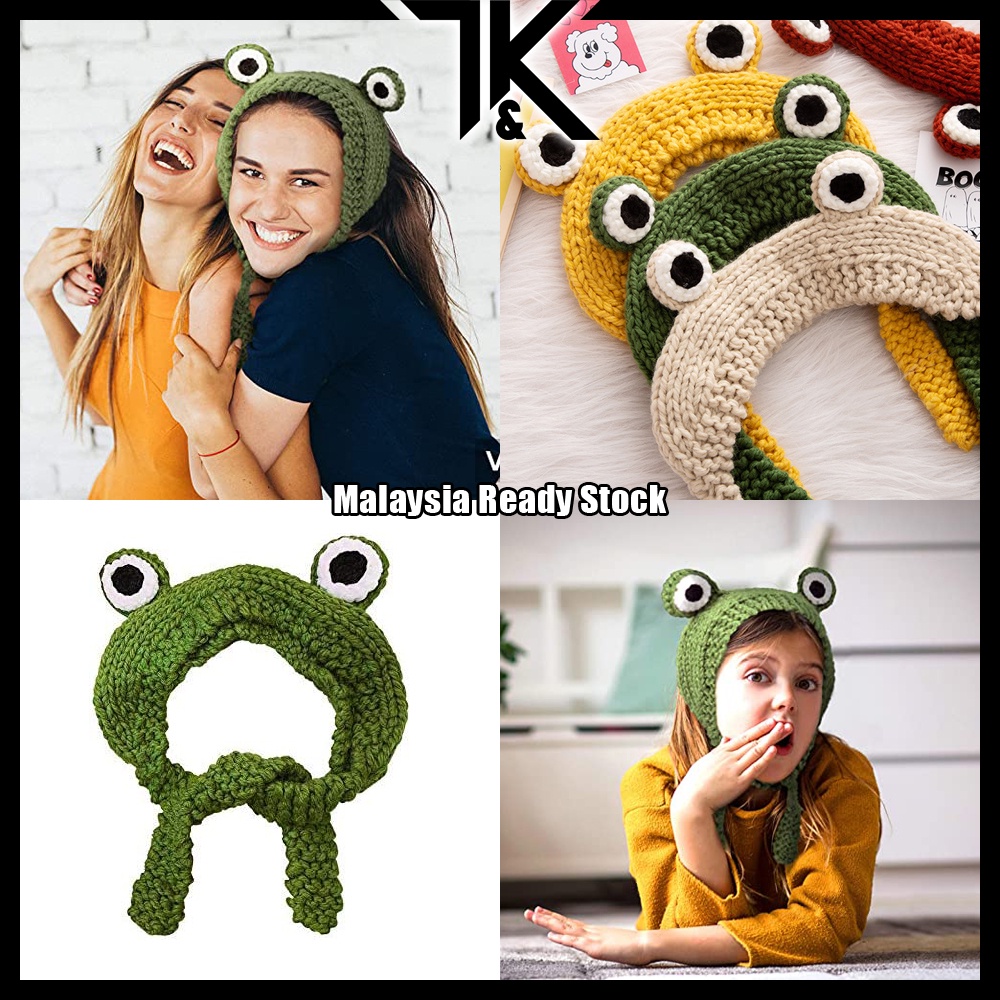 [LOCAL] Winter Cute Crochet Frog Hat Beanies / Knitted Earflap Cap ...