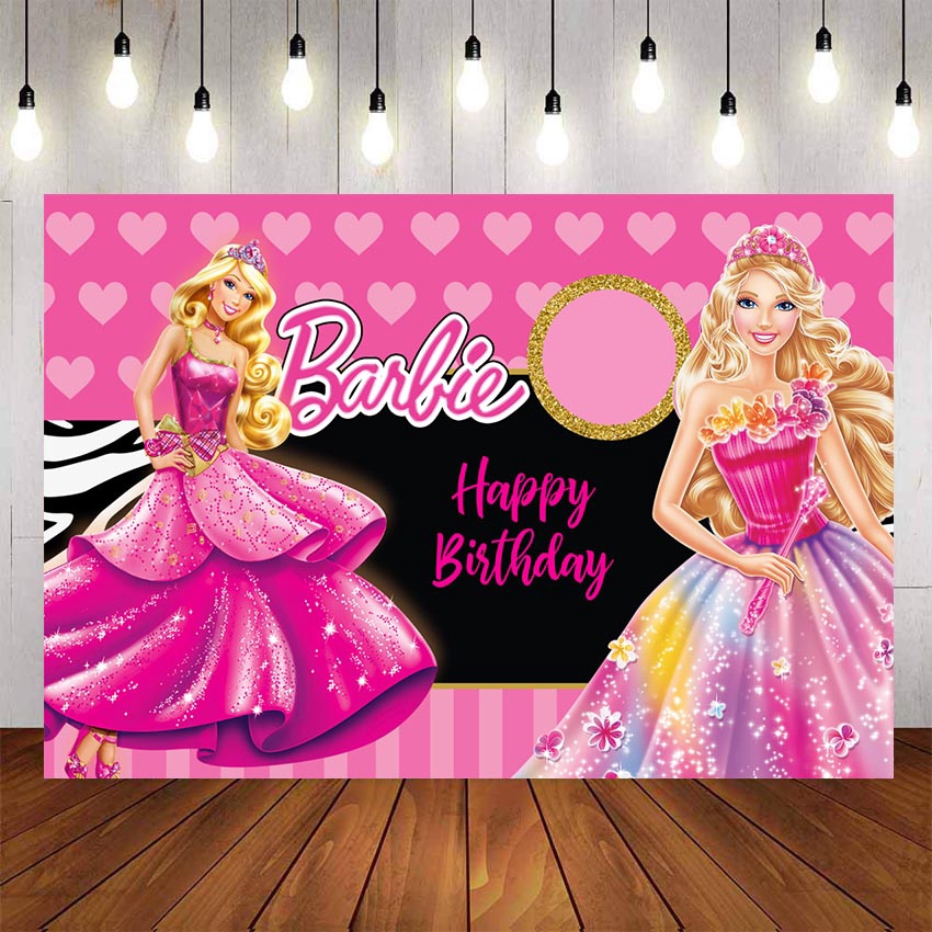 Hot Pink Barbie Doll Princess Backdrops Cartoon For Girls Birthday ...