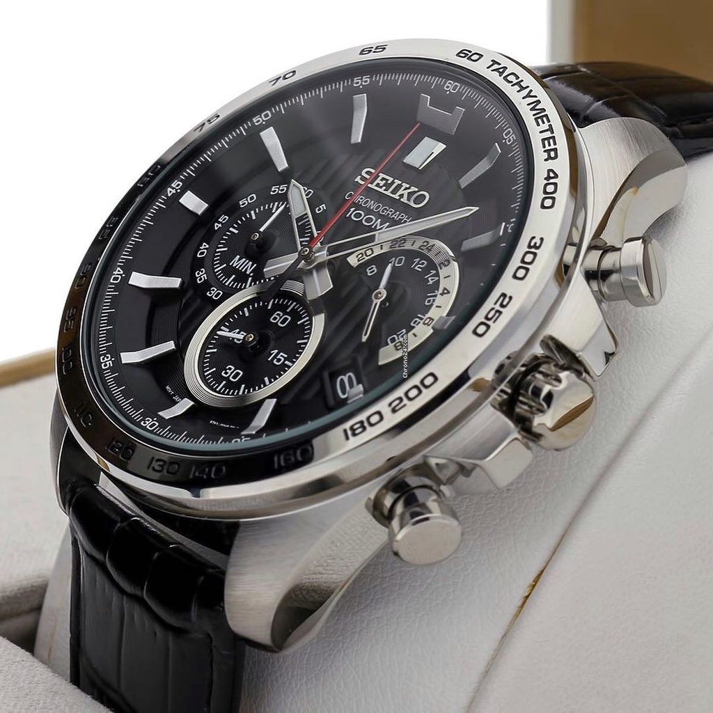 Seiko SSB305P1 Quartz Chronograph Hardlex Glass Stainless Steel Case Black Leather Strap Men s Watch Shopee Malaysia