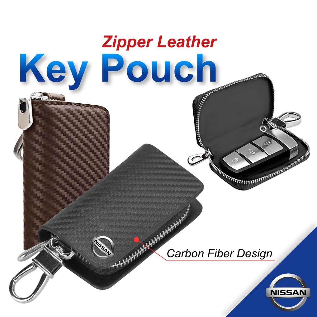1PC Nissan Logo Car Zipper Key Pouch Leather Case Smart Remote Almera ...