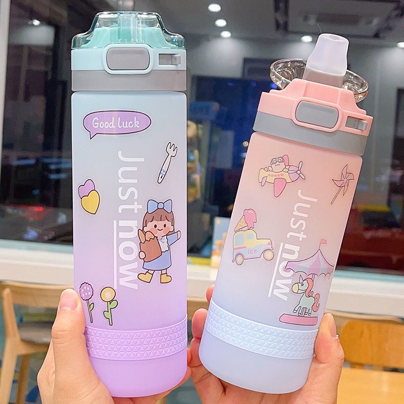 ready stock cute water bottle 500/600ml with straw bpa free bottle ...