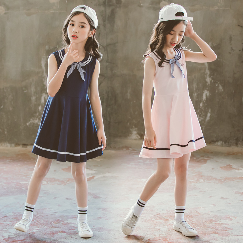3-14Y Kids Girls Summer Sports Dress Chidren Bowknot Dresses