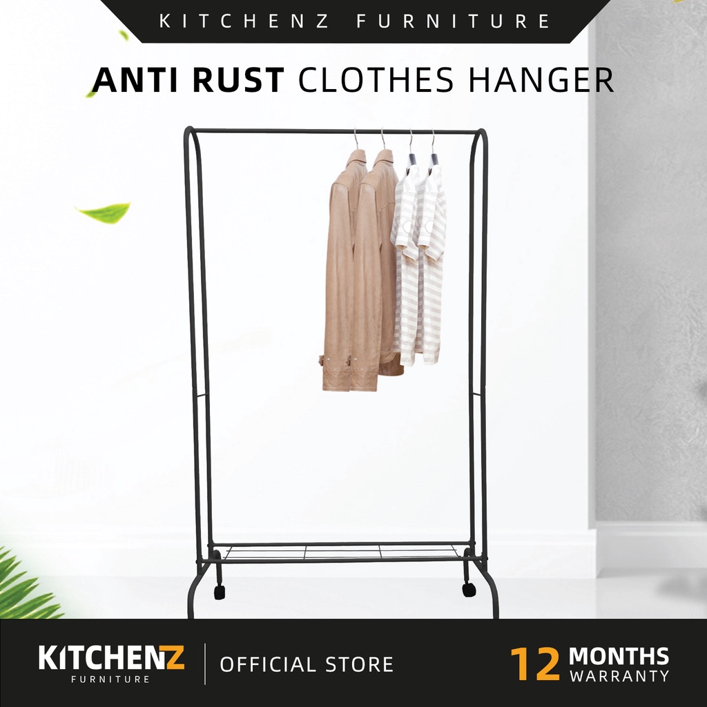 KitchenZ Anti Rust Clothes Hanger Metal Garment Rack with Wheels Drying ...