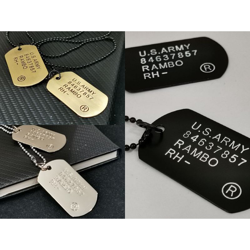 Mens Boys Two Pieces Army US Rambo Tag Alloy Pendant With Ball Chain ...