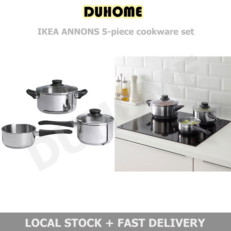 Duhome IKEA ANNONS 5piece cookware set, glass/stainless steel 100