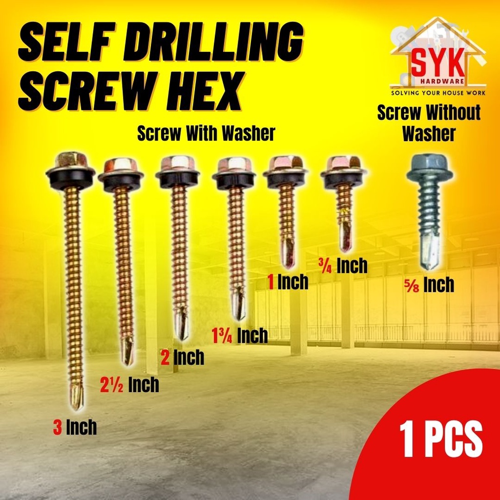 SYK Self Drilling Screw Hex (1Pcs) With Screw Washer & Without Washer