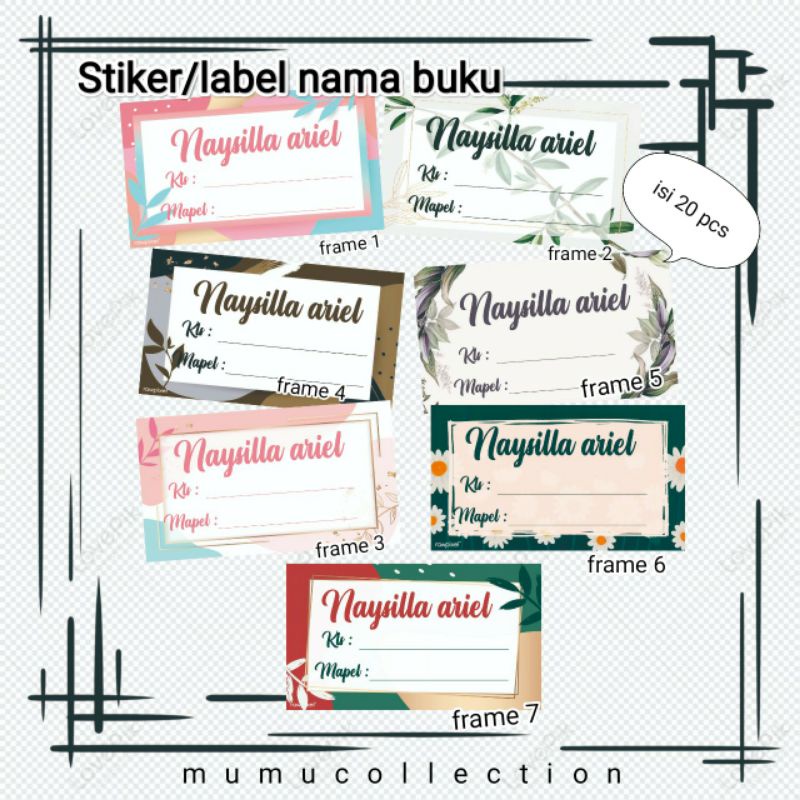 Custom textbook name stickers/labels with cute frame character motifs ...