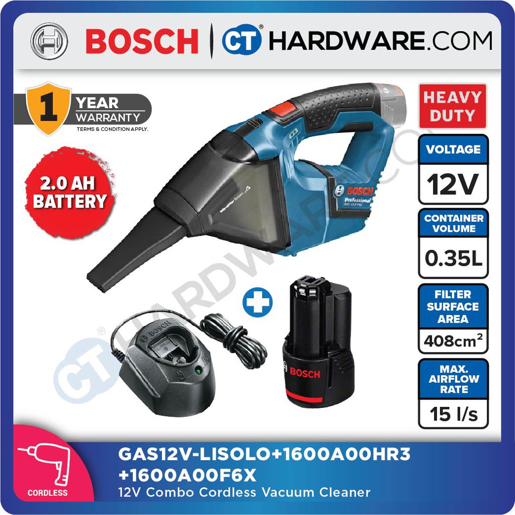 BOSCH GAS 12V LI SOLO CORDLESS VACUUM CLEANER GAS12VLI COMBO