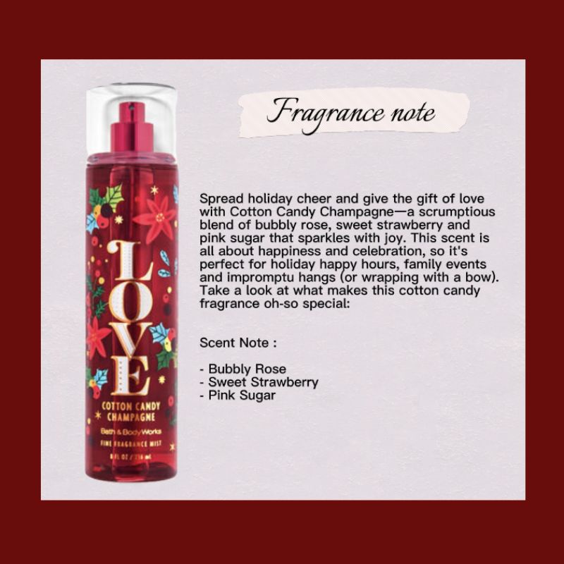 BATH AND BODY WORKS LOVE COTTON CANDY CHAMPAGNE FINE BODY MIST (Repack