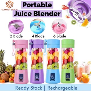 1pc Blue Portable Wireless Blender With 6 Blades, Usb Rechargeable