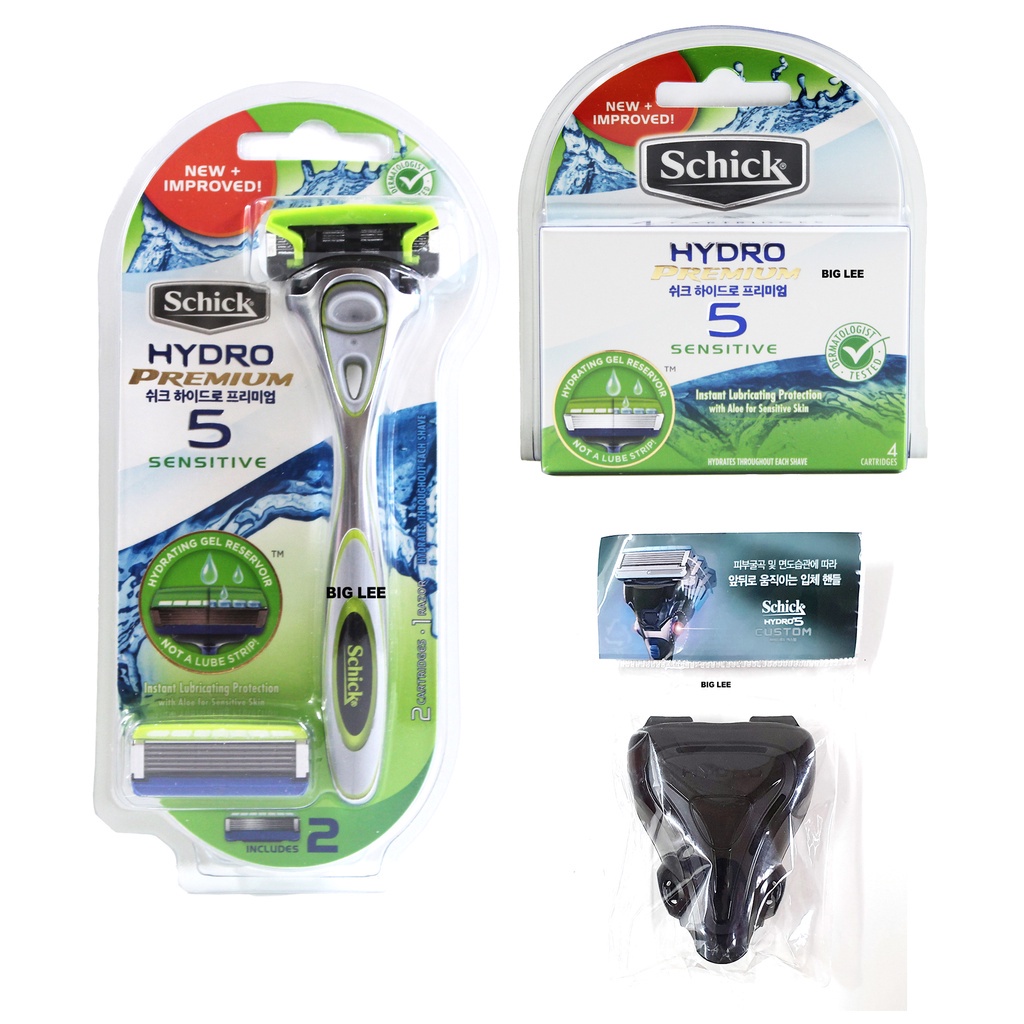 Schick Hydro Premium 5 Sensitive 1 Razor + 6 Cartridges Stand + Travel ...