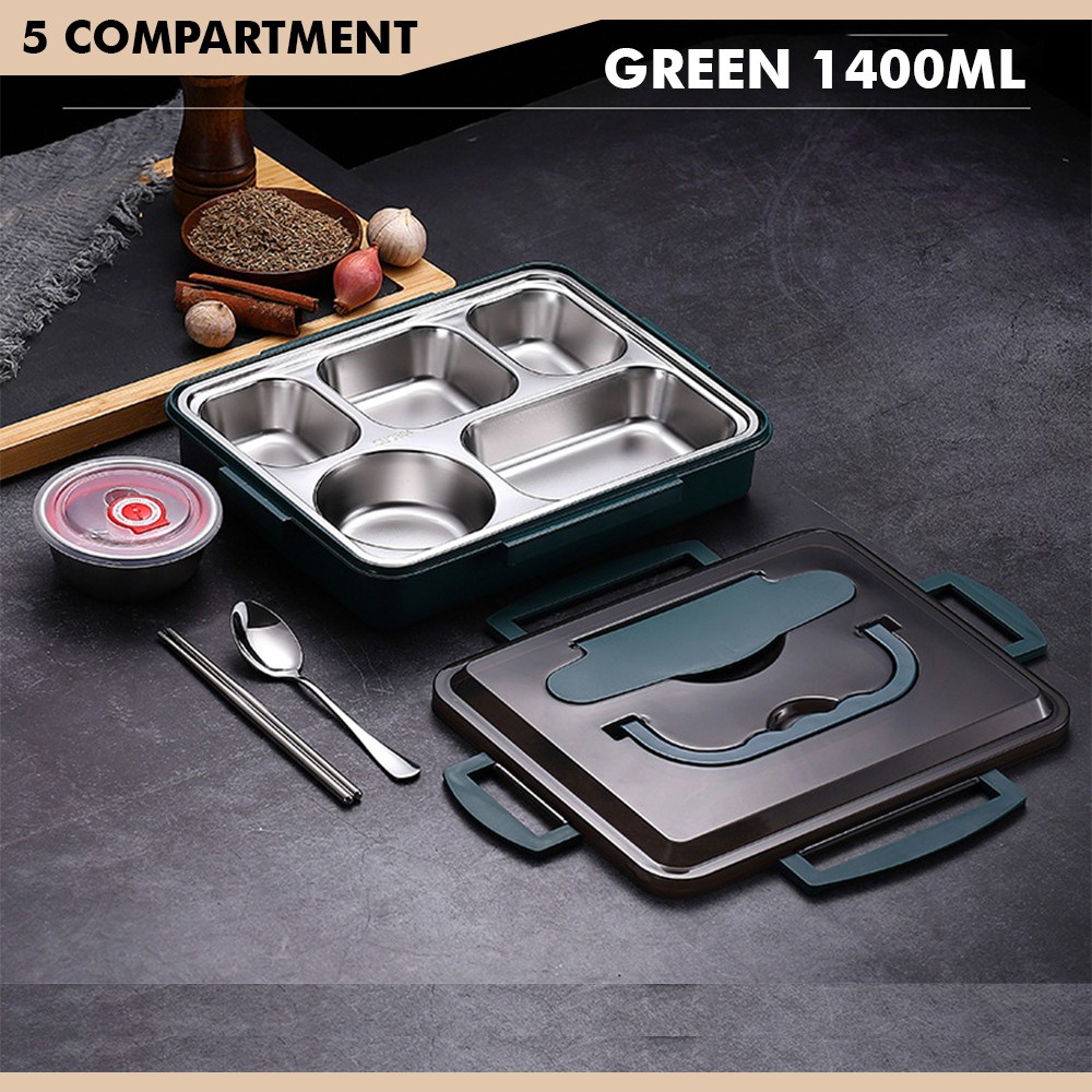 Kitchenut 5 Compartments 304 Stainless Steel Thermal Insulated Lunch