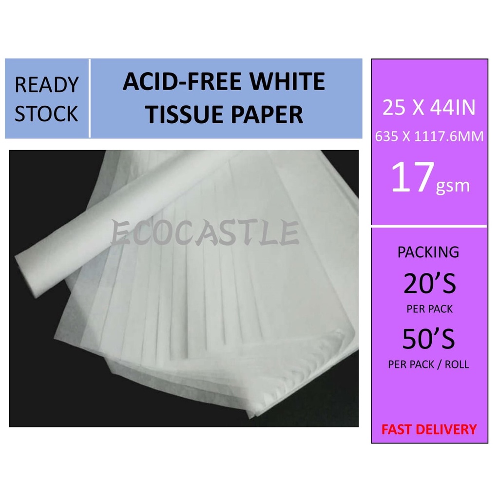 READY STOCK, 20 SHEETS, 50SHEETS】25X44IN / 12.5X22IN / A4 SIZE 17GSM  WRAPPING PAPER / ACID-FREE WHITE TISSUE PAPER