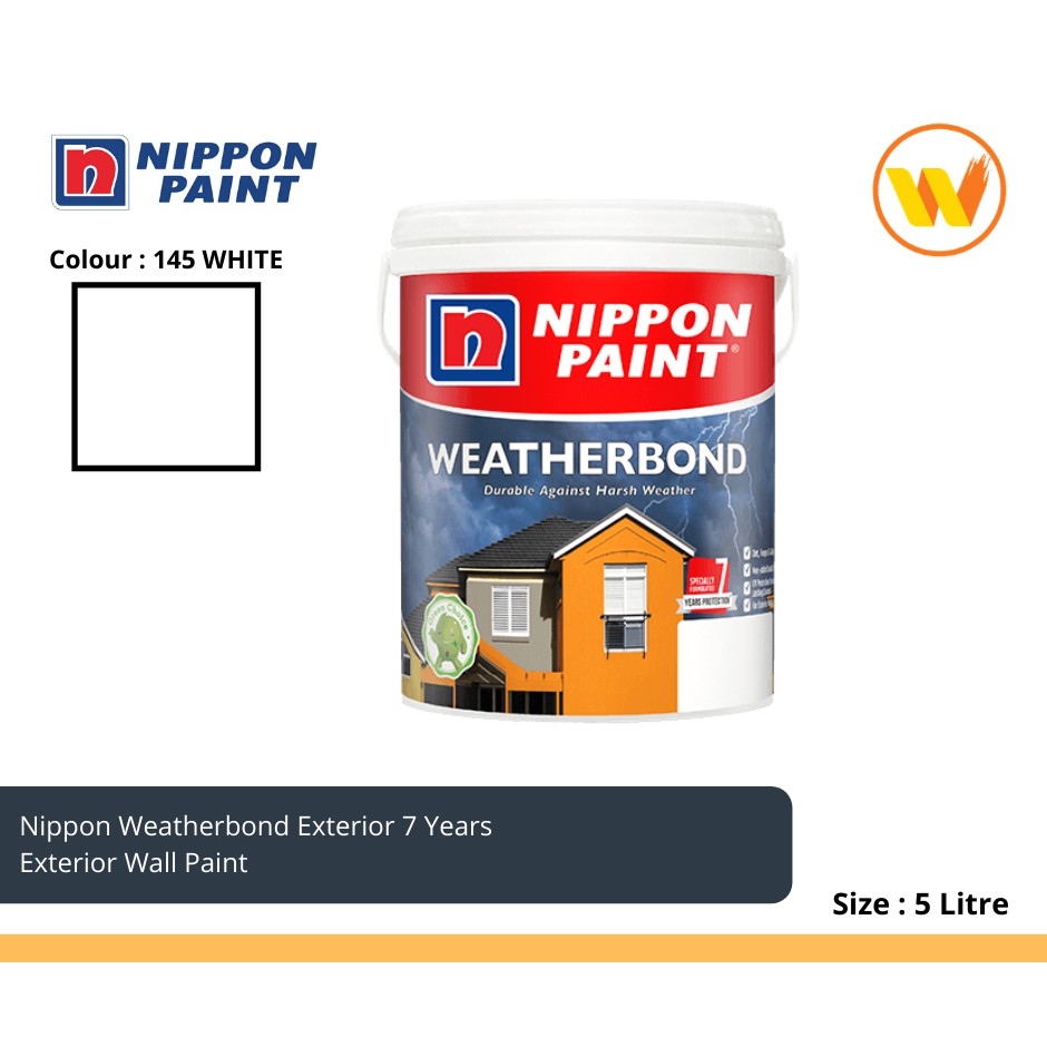 5Litre Nippon Paint Weatherbond Exterior 145 White 5L (Exterior Wall