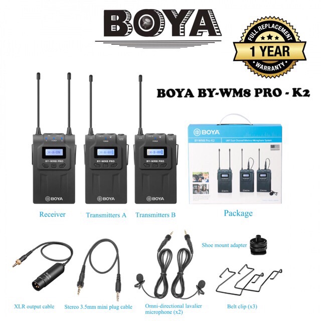 Boya BYWM8 PRO K2 UHF Dual channel wireless microphone system original