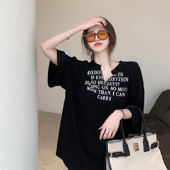 Korean Large Size Women's Summer Mid-length Loose Letters Short-sleeved ...