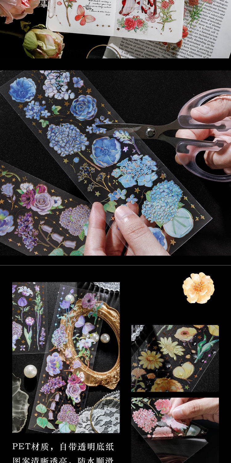 Journamm 3pcs/pack Gilding Craft PET Stickers Floral Sticker DIY Cut ...