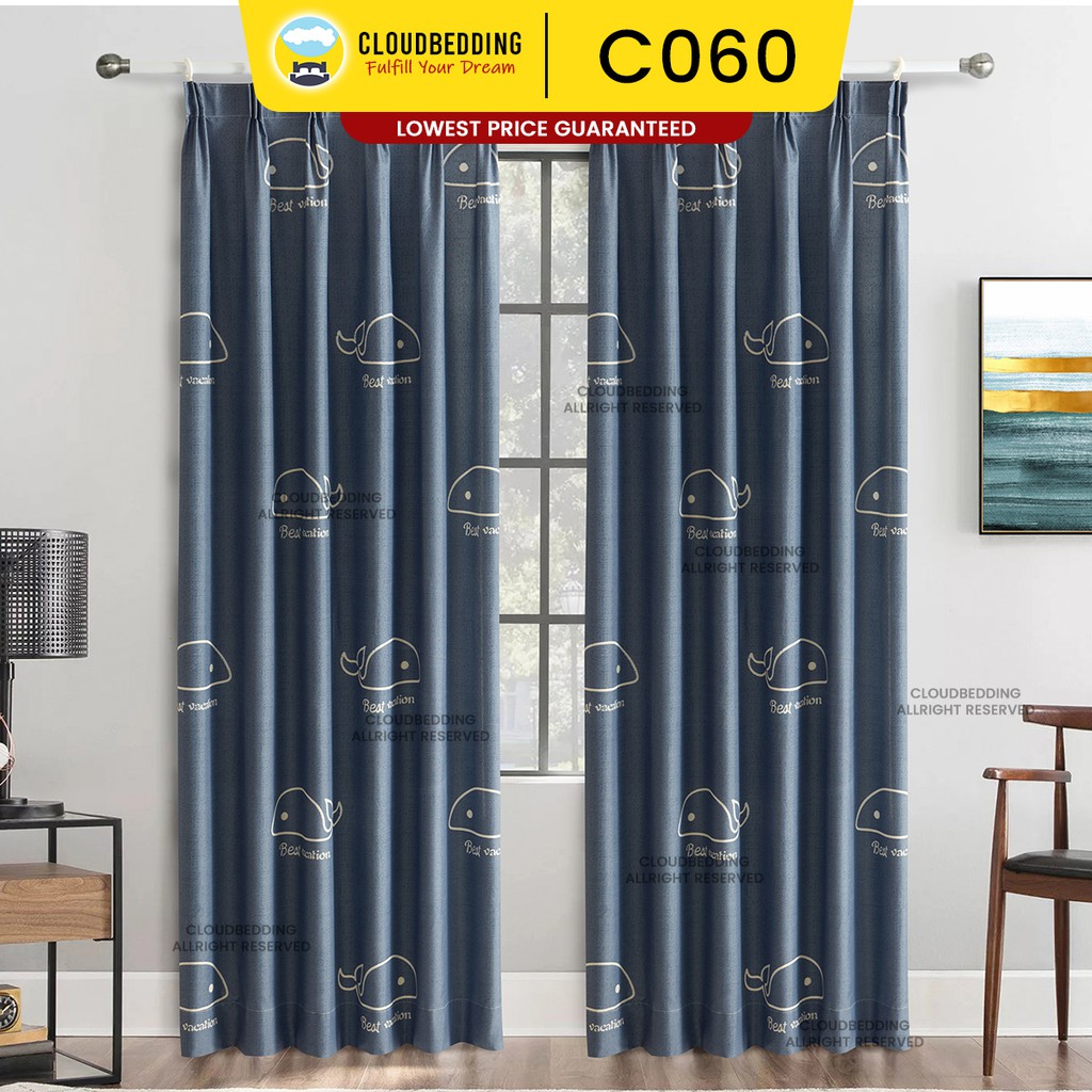 Premium Hook Type Modern Langsir Curtain Semi Blackout Langsir Pintu ...