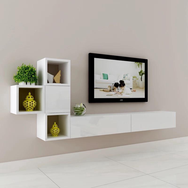 READY STOCK] L Shape Wall Mounted TV Cabinet 4 Cubes Storage