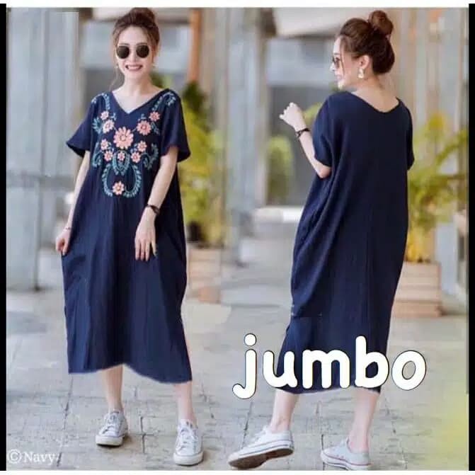 Jumbo Dress Pelita jumbo Women's Clothing jumbo Women's fashion Hq Navy Shopee Malaysia