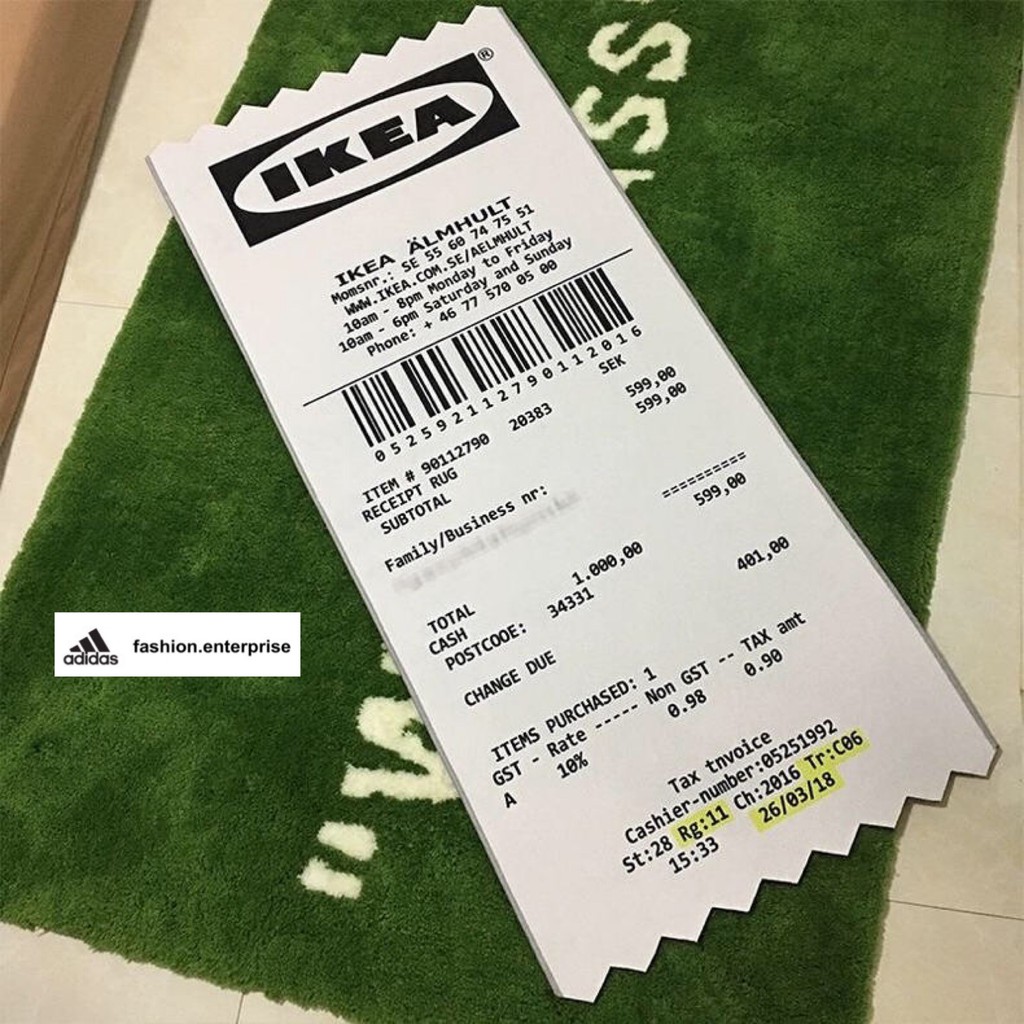 Off white shop ikea receipt rug