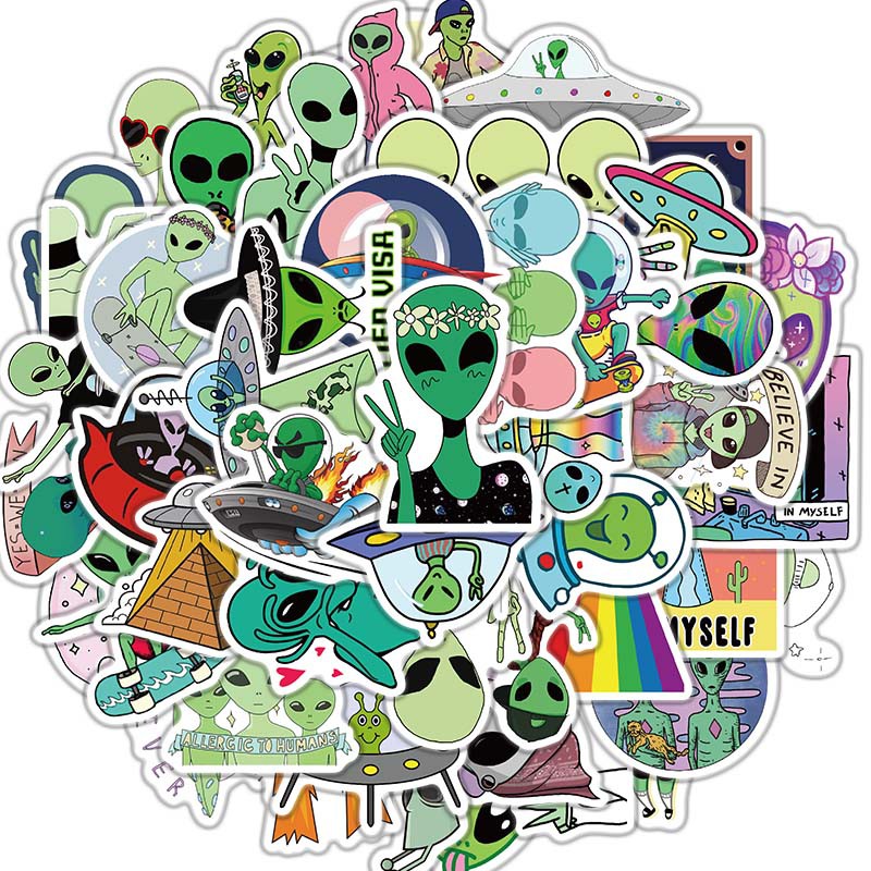 50pcs Aliens Alien UFO Outer Space Astronaut Rocket Ship Planet Sticker ...