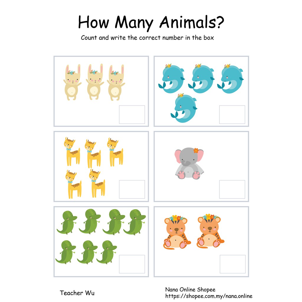 [PDF/Softcopy] How many animals Addition Worksheet Preschool ...