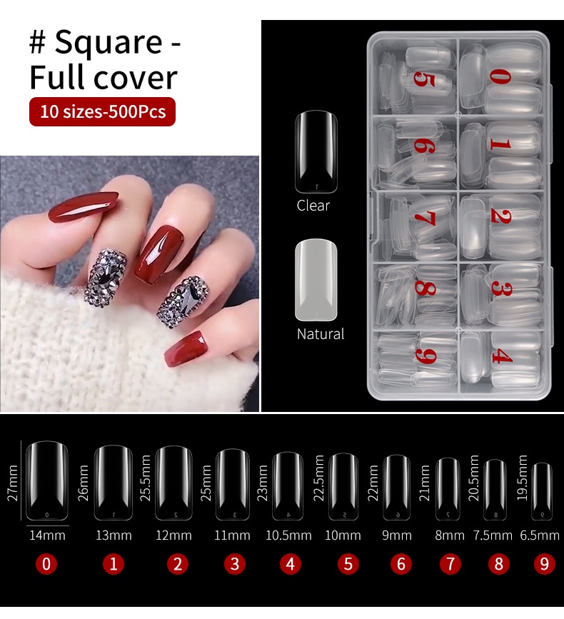 500pcs/box Nail Tips Fake Nail Transparent Natural False French Fake ...