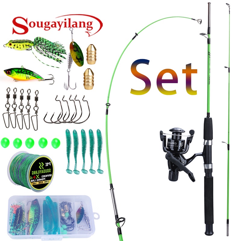 Sougayilang Fishing Set 1.2m Spinning Boat Fishing Rod 2 Sections 5.1:1 Gear  Ratio Spinning Fishing Reel 2 Bearings For Freshwater or Saltwater Fishing  Joran Pancing