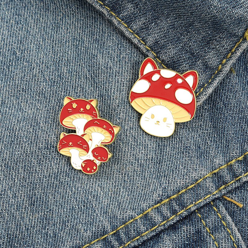 Red Cartoon Mushroom Enamel Pin Anime Plant Brooches for Women Cute ...