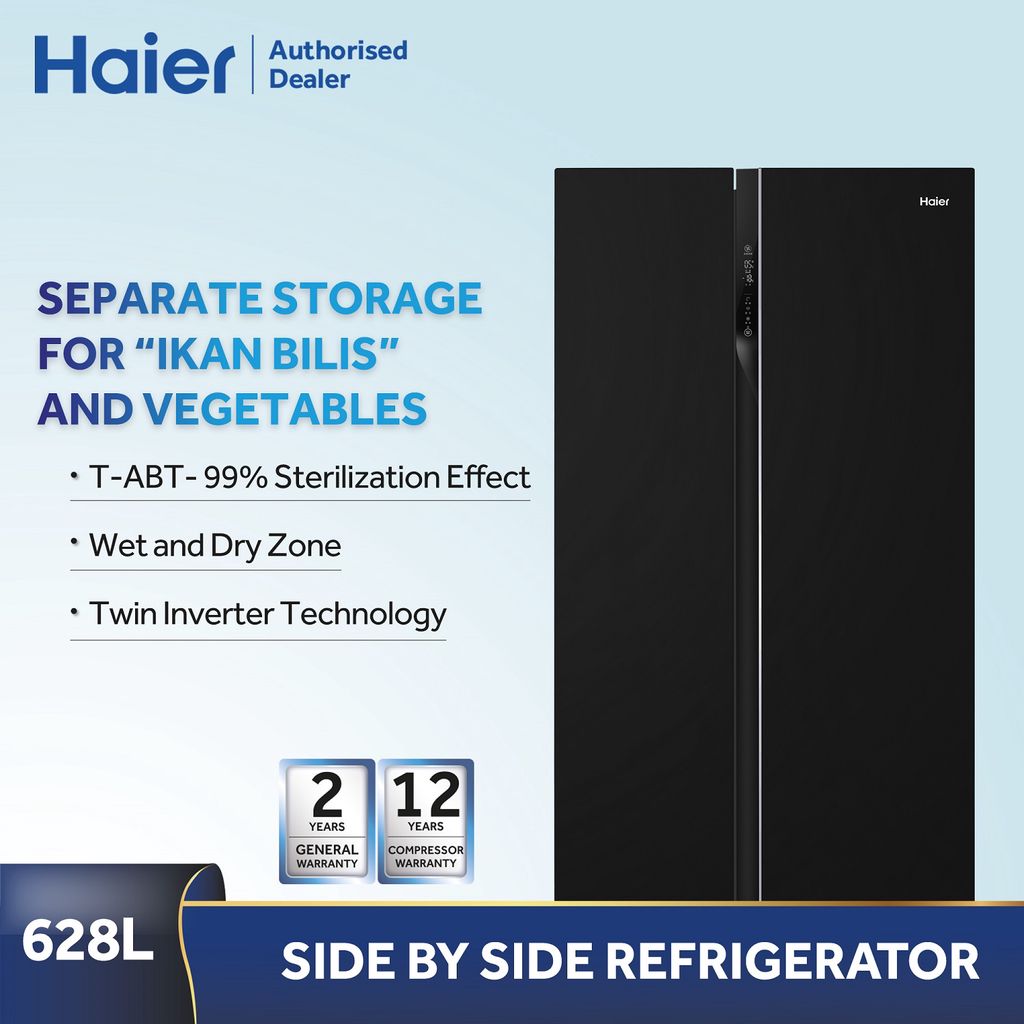 Haier Inverter Side By Side Refrigerator Glass Door 628L [Basic Install] HRF619SI(B) Shopee