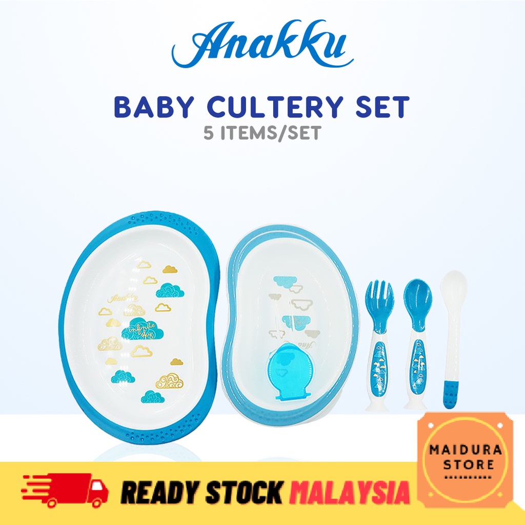 ANAKKU Feeding Gift Set 5pcs Baby Cultery Set (Bowl with Fork & Spoon) Set Kutleri Shopee