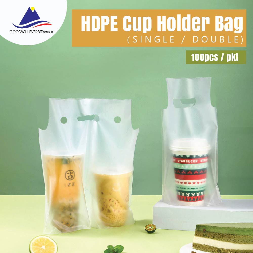 100pcs Matte Hdpe Cup Holder Bag Single Double Cup Plastic Cup Holder Plastik Beg Cawan 1846