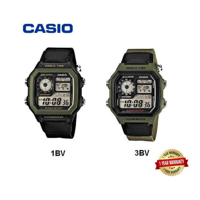 100 Casio Original AE 1200WHB 1B AE 1200WHB 3B Digital Unisex Cloth Band AE 1200WHB AE1200WHB 3B AE1200WHB 1B