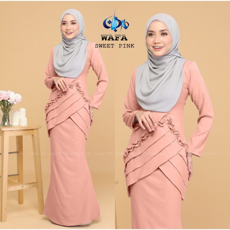 Clear Stock Baju Kurung Modern Wafa Pink Belacan Size S Sahaja