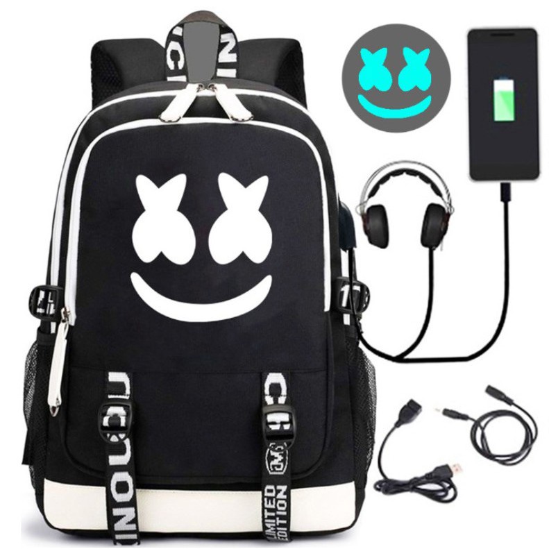 DJ Alan Walker Chargeable Big Size Backpack Marshmello Teenage Boy School Bag Primary Student Smile Face Satchel Shopee Malaysia