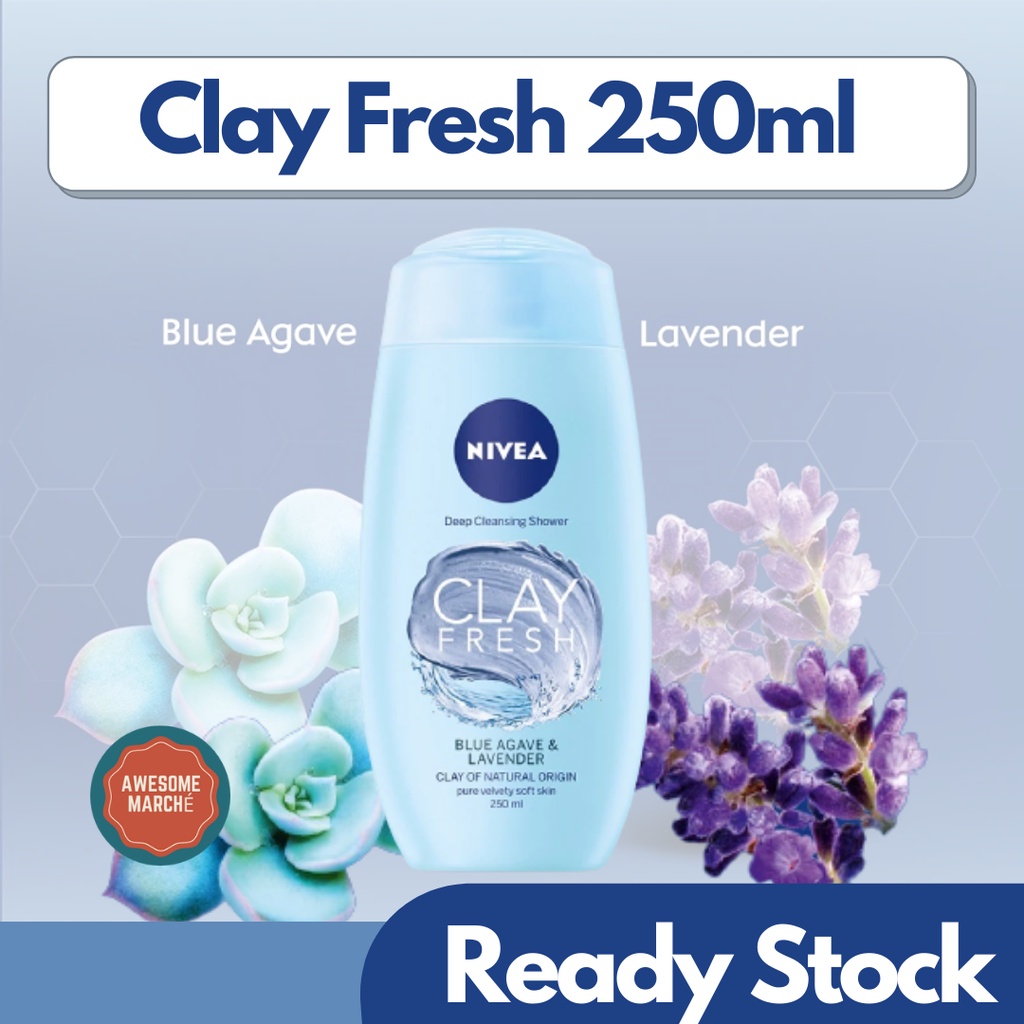 Nivea Shower Clay Fresh Blue Agave Lavender 250ml Body Wash Shower Gel
