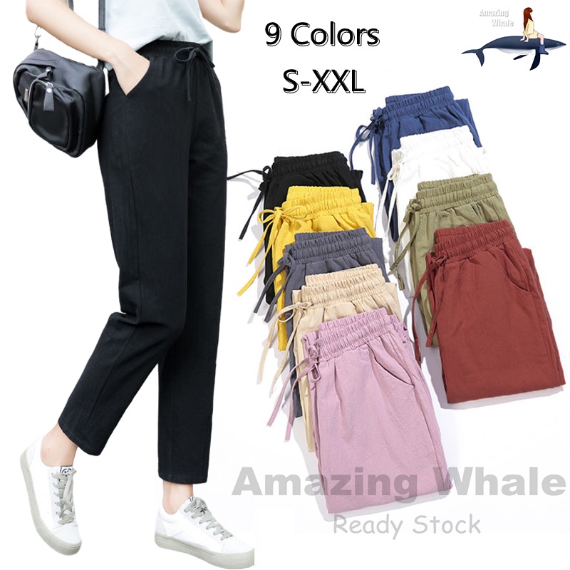 READY STOCKS】 9 Color New Fashion Women Trousers Female Cotton Loose Casual  Pants Plus Size Linen Long Trousers