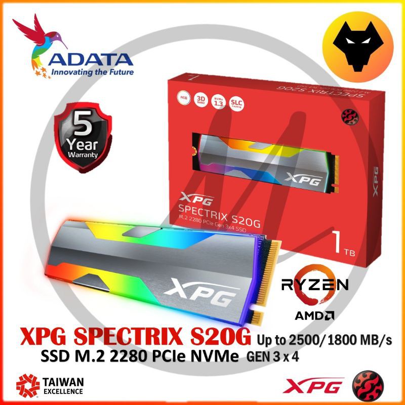 ADATA NVME 2280 PCIe NVMe RGB SPECTRIX S20G RGB XPG GAMING SSD