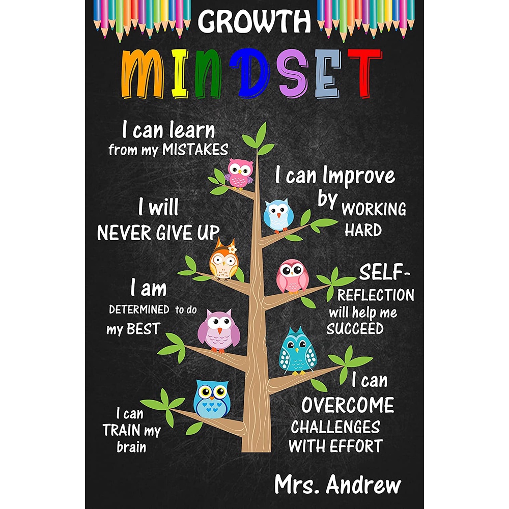 Frameless Growth Mindset Poster Owl Poster Teacher Classroom Printable ...