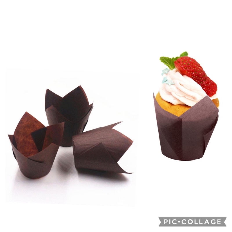 Ready Stock📣 100Pcs +/-Dark Brown Papercup Cupcake Cups Tulip Paper ...