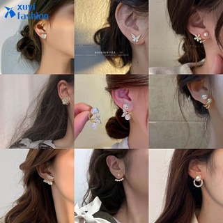 Korean Black Liquid Butterfly Pearl Tassel Ear Cuff Female Fashion