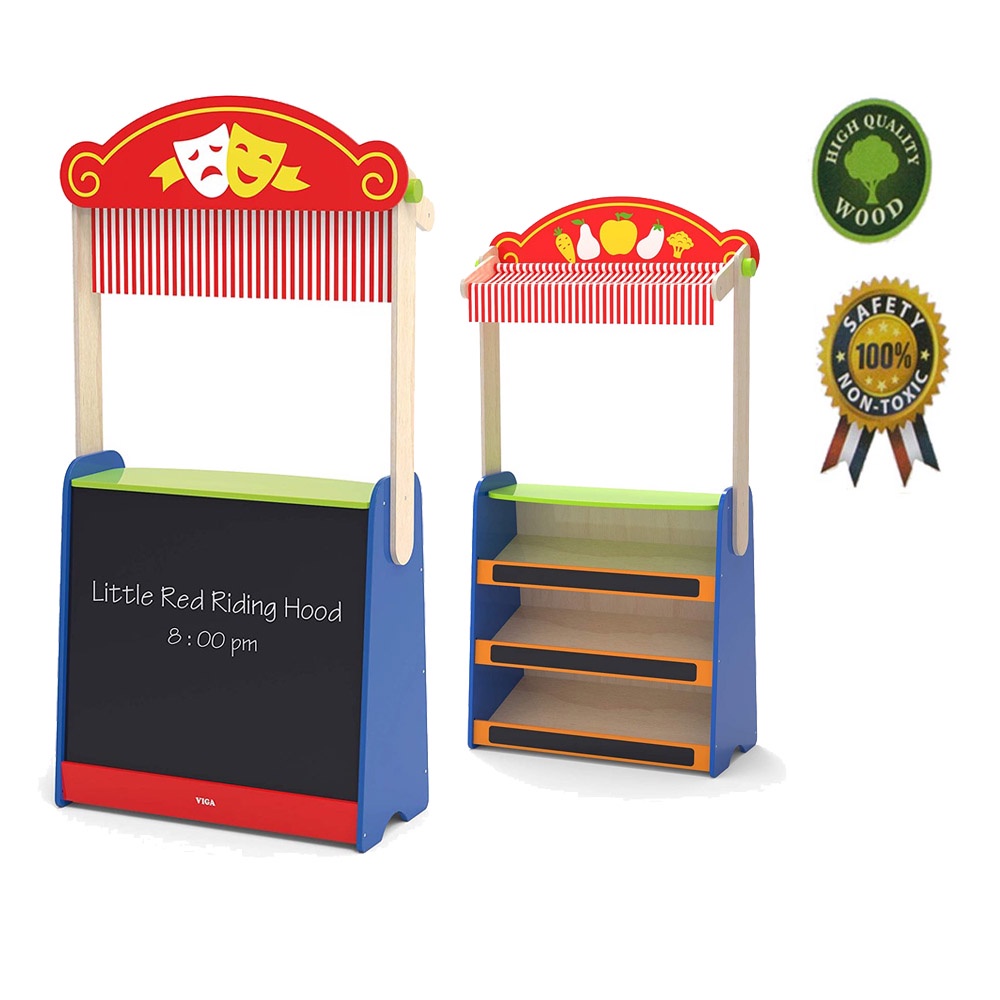 Puppet theater + Grocery Store (2 in 1) ROLE PLAY WOODEN TOYS PREMIUM